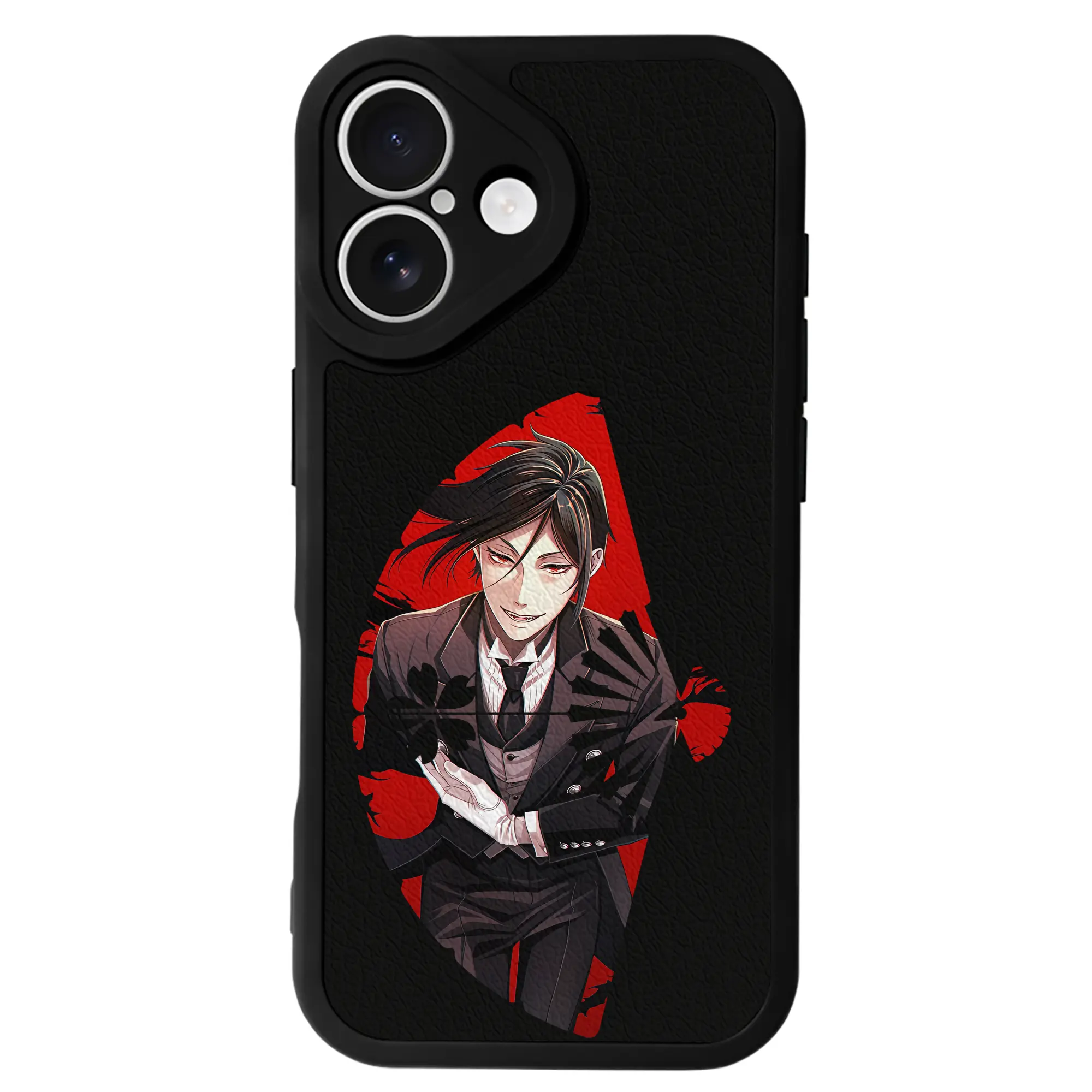 黒執事 グッズ,セバスチャン・ミカエリス - IPhone 16シリーズ対応 ・ シリコンスマホケース ・ レザー調 ・ 高精度フィット ・ 耐衝撃 ・ ワイヤレス充電対応 ・ 精密カット